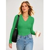 image:imageANRABESS Womens Long Sleeve Shirts V Neck Ribbed TopLight Green