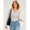 image:imageANRABESS Womens Long Sleeve Shirts V Neck Ribbed TopLight Grey