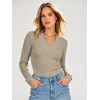 image:imageANRABESS Womens Long Sleeve Shirts V Neck Ribbed TopLight Khaki