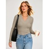 image:imageANRABESS Womens Long Sleeve Shirts V Neck Ribbed TopLight Khaki