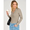 image:imageANRABESS Womens Long Sleeve Shirts V Neck Ribbed TopLight Khaki