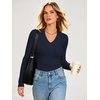 image:imageANRABESS Womens Long Sleeve Shirts V Neck Ribbed TopNavy Blue