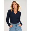 image:imageANRABESS Womens Long Sleeve Shirts V Neck Ribbed TopNavy Blue