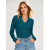 image:imageANRABESS Womens Long Sleeve Shirts V Neck Ribbed TopTeal