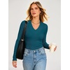 image:imageANRABESS Womens Long Sleeve Shirts V Neck Ribbed TopTeal