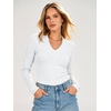 image:imageANRABESS Womens Long Sleeve Shirts V Neck Ribbed TopWhite