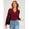 image:imageANRABESS Womens Long Sleeve Shirts V Neck Ribbed TopWine Red