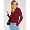 image:imageANRABESS Womens Long Sleeve Shirts V Neck Ribbed TopWine Red