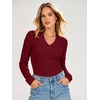 image:imageANRABESS Womens Long Sleeve Shirts V Neck Ribbed TopWine Red