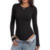 image:imageANRABESS Womens Long Sleeve Thermal Bodysuit TopsBlack