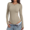 image:imageANRABESS Womens Long Sleeve Thermal Bodysuit TopsGrey Camel