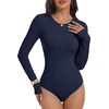 image:imageANRABESS Womens Long Sleeve Thermal Bodysuit TopsNavy Blue