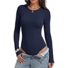 image:imageANRABESS Womens Long Sleeve Thermal Bodysuit TopsNavy Blue