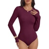 image:imageANRABESS Womens Long Sleeve Thermal Bodysuit TopsWine Red