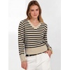 image:imageANRABESS Womens Long Sleeve V Neck Cropped Sweaters Fall OutfitsAlmond Black Stripe