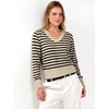 image:imageANRABESS Womens Long Sleeve V Neck Cropped Sweaters Fall OutfitsAlmond Black Stripe