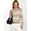image:imageANRABESS Womens Long Sleeve V Neck Cropped Sweaters Fall OutfitsAlmond White Stripe