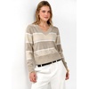 image:imageANRABESS Womens Long Sleeve V Neck Cropped Sweaters Fall OutfitsAlmond White Stripe