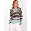 image:imageANRABESS Womens Long Sleeve V Neck Cropped Sweaters Fall OutfitsBlue Coffee White Stripe