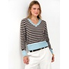 image:imageANRABESS Womens Long Sleeve V Neck Cropped Sweaters Fall OutfitsBlue Coffee White Stripe