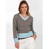 image:imageANRABESS Womens Long Sleeve V Neck Cropped Sweaters Fall OutfitsBlue Coffee White Stripe
