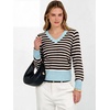 image:imageANRABESS Womens Long Sleeve V Neck Cropped Sweaters Fall OutfitsBlue Coffee White Stripe