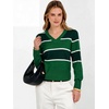 image:imageANRABESS Womens Long Sleeve V Neck Cropped Sweaters Fall OutfitsGreen White Stripe