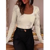 image:imageANRABESS Womens Mesh Long Sleeve Tops Embroidered Floral ShirtBeige