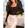 image:imageANRABESS Womens Mesh Long Sleeve Tops Embroidered Floral ShirtCoffee
