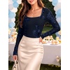 image:imageANRABESS Womens Mesh Long Sleeve Tops Embroidered Floral ShirtNavy Blue