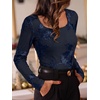 image:imageANRABESS Womens Mesh Long Sleeve Tops Embroidered Floral ShirtNavy Blue