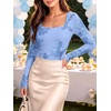 image:imageANRABESS Womens Mesh Long Sleeve Tops Embroidered Floral ShirtSky Blue
