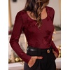 image:imageANRABESS Womens Mesh Long Sleeve Tops Embroidered Floral ShirtWine Red