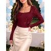 image:imageANRABESS Womens Mesh Long Sleeve Tops Embroidered Floral ShirtWine Red