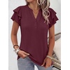 image:imageANRABESS Womens Tops Dressy Casual Blouse Flutter Short Sleeve ShirtsBurgundy