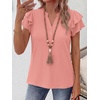 image:imageANRABESS Womens Tops Dressy Casual Blouse Flutter Short Sleeve ShirtsCoral