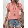 image:imageANRABESS Womens Tops Dressy Casual Blouse Flutter Short Sleeve ShirtsCoral