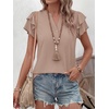 image:imageANRABESS Womens Tops Dressy Casual Blouse Flutter Short Sleeve ShirtsKhaki