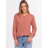 image:imageANRABESS Womens Waffle Knit Henley Top Long Sleeve ShirtsCoral