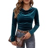 image:imageANRABESS Cowl Neck Tops for Women Long Sleeve Velvet ShirtsTeal Blue