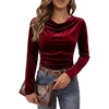image:imageANRABESS Cowl Neck Tops for Women Long Sleeve Velvet ShirtsWine Red