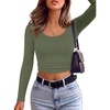 image:imageANRABESS Long Sleeve Crop Top for Women Scoop Neck Ribbed ShirtsArmy Green