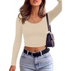 image:imageANRABESS Long Sleeve Crop Top for Women Scoop Neck Ribbed ShirtsBeige
