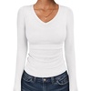 image:imageANRABESS Long Sleeve Shirts for Women Fall V Neck Slim Fit Tops Basic TeeWhite