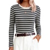image:imageANRABESS Women Long Sleeve Knit Top Fall Lightweight Fitted Sweater ShirtsBlack Grey White Striped