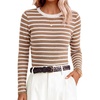 image:imageANRABESS Women Long Sleeve Knit Top Fall Lightweight Fitted Sweater ShirtsKhaki White Striped