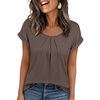 image:imageANRABESS Women Short Sleeve Pleated Scoop Neck Top Business Casual T ShirtsLight Brown
