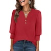 image:imageANRABESS Womens 34 Sleeve Tops Henley V Neck Fall Summer T ShirtsRed