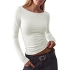 image:imageANRABESS Womens Boat Neck Long Sleeve Shirts Wool Blend Knit Top Fall LayerWhite