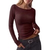 image:imageANRABESS Womens Boat Neck Long Sleeve Shirts Wool Blend Knit Top Fall LayerWine Red